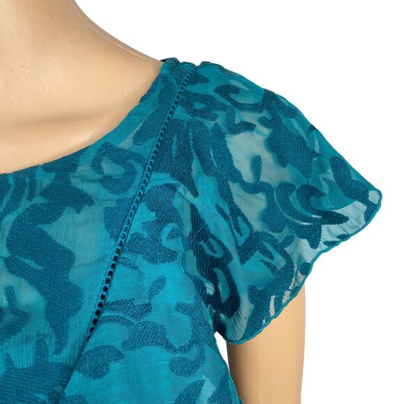 Anthropologie Moulinette Soeurs Teal Green Embroidered Flutter Dress SZ 2 - Picture 5 of 9